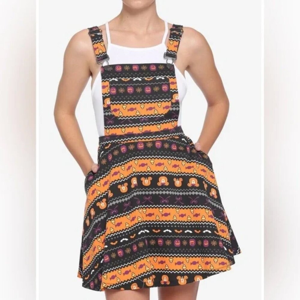 Disney Mickey CANDY CORN Halloween Fair Isle Overall Dress XS - NWT 🎃